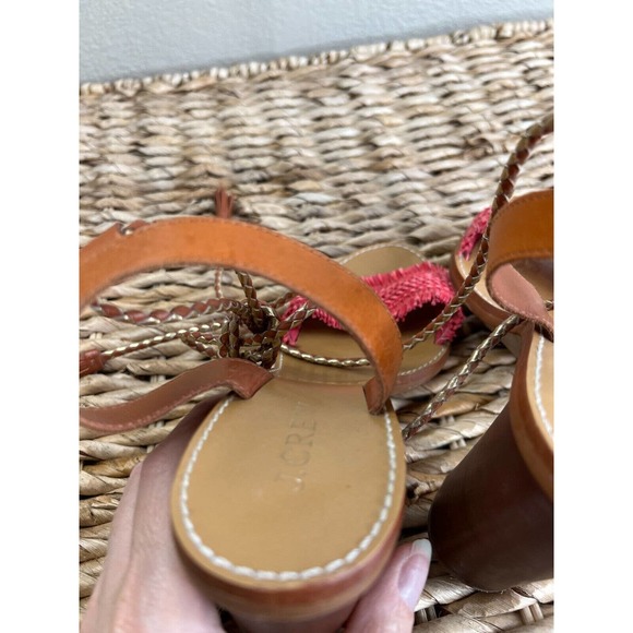 J.‎ Crew Women's Raffia Ankle-Tie High Heel Sandals Bohemian Fringe Boho 8.5 - Picture 11 of 14
